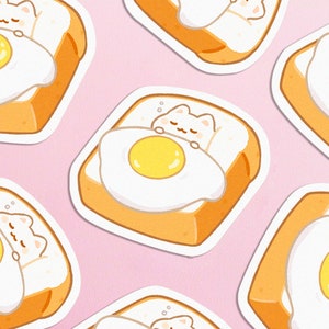 Egg Toast Bed Kitty Sticker Cat Sticker Cute Animal Kawaii - Etsy