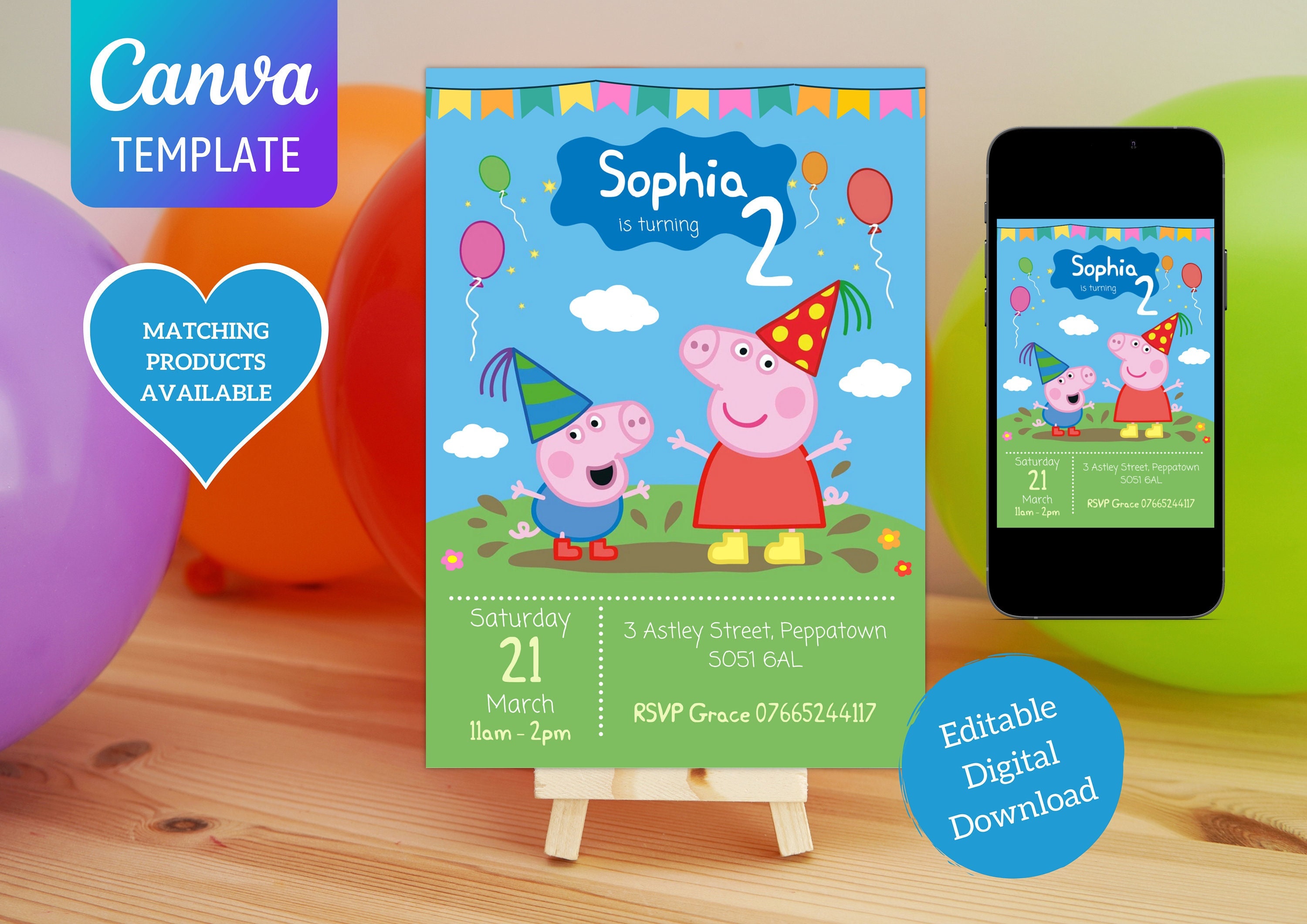 Peppa Pig Invitation Canva Template Digital Birthday - Etsy Sweden