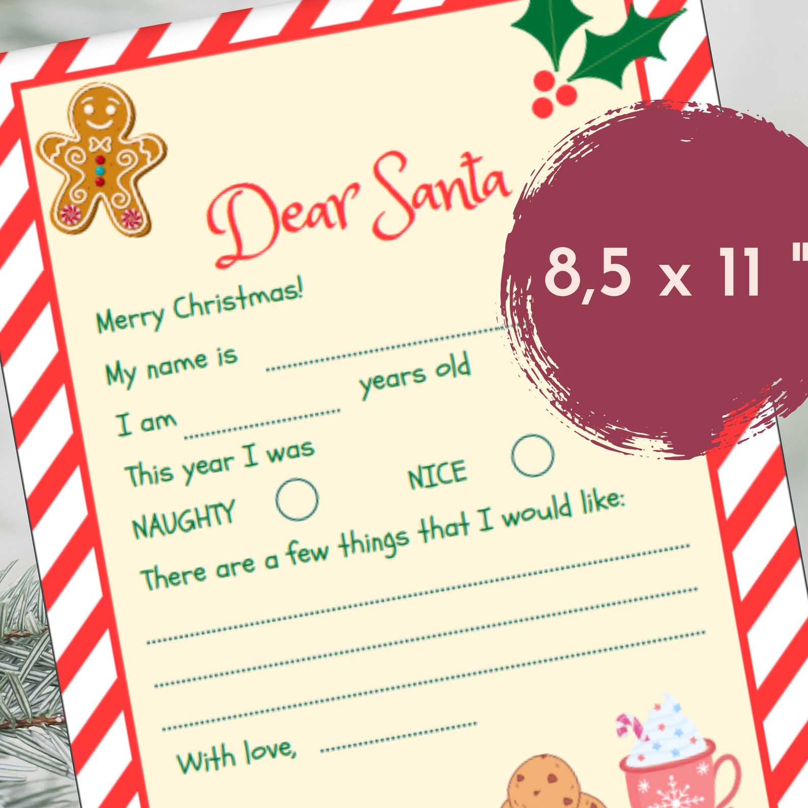 Letter to Santa PRINTABLE / Kids Letter to Santa / Santa Letter ...