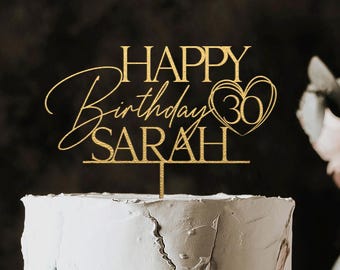 Topper per torta di buon compleanno, topper per torta per 50° anniversario, topper per torta personalizzato con nome, topper per torta personalizzato per 30°, 40° e 60° anniversario