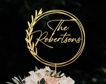 Flower wreath cake topper, Mr and Mrs Cake Topper, Personalized cake topper, Custom names cake topper, Wedding cake topper, Cake toppers