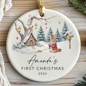 Baby Girl First Christmas Ornament, Personalized Baby Christmas Ornament, Bunny Baby Christmas Ornament, Baby Girl First Christmas Gift
