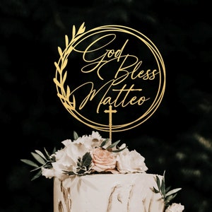 Decorazione per torta battesimo, decorazione per torta Dio benedica, decorazione per torta battesimo ghirlanda, decorazione per torta prima comunione, personalizzata