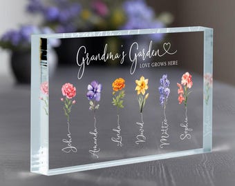 Regalo per il giardino della nonna, targa in acrilico personalizzata per il giardino della nonna, regalo floreale per il mese di nascita della nonna, regalo per la nonna, regalo di Natale