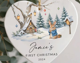 Bebispojkes första julgranskulor, personlig julgranskulor för bebisar, kaninens första julklapp för bebisar, anpassad julgranskulor