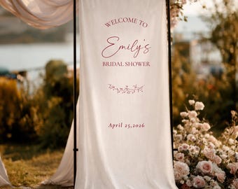 Cartello di benvenuto per addio al nubilato in lino, cartello di benvenuto personalizzato in tessuto, decorazioni personalizzate per matrimoni, striscione per matrimoni, cartello personalizzato per addio al nubilato