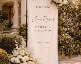 Custom Baptism Welcome Sign, First Communion Sign, Fabric Welcome Sign, Christening Sign, Custom Fabric Banner, Party Decor