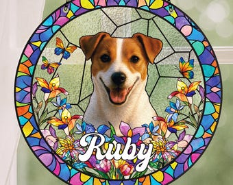 Acchiappasole in vetro colorato con ritratto di cane, acchiappasole commemorativo personalizzato per cani, regalo commemorativo per cani, perdita di un cane, vetro colorato personalizzato con ritratto di cane