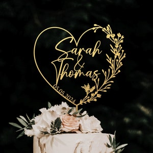 Topper per torta dorata con cuore, topper per torta a forma di cuore, topper per torta nuziale, topper per torta nuziale, topper per torta Mr MRs, rustico, topper per torta personalizzato