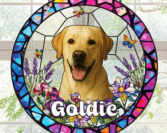 Acchiappasole in vetro colorato con ritratto di animale domestico, acchiappasole in vetro colorato con foto di cane, ritratto di animale domestico personalizzato, regalo di condoglianze per animali domestici, regali commemorativi per cani