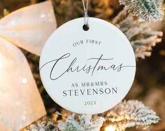 First Christmas Married Ornament, Mr and Mrs ornament, First Christmas Ceramic Ornament, Christmas ornament 2023,  First Christmas keepsake