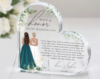 Regalo personalizzato per damigella d'onore, regalo per damigella d'onore, regalo di ringraziamento dalla sposa, targa in acrilico per damigella d'onore, regalo di nozze personalizzato