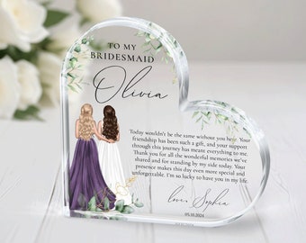 Regalo personalizzato per damigella d'onore, regalo per damigella d'onore dalla sposa, targa in acrilico per damigella d'onore, regalo di nozze per damigella d'onore, regalo di proposta per damigella d'onore