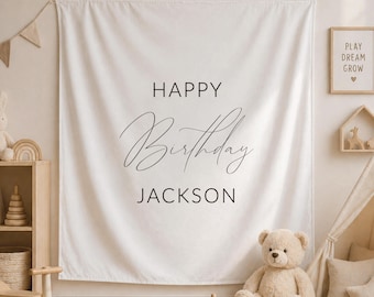 Linen Birthday Welcome Sign, Custom Fabric Welcome Sign, Happy Birthday Fabric Sign, Birthday Banner, Birthday Backdrop, Birthday Decor
