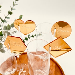 Targhette con il nome, Segnaposto con nome di nozze in acrilico, Etichette per bevande personalizzate, Ciondoli per bevande, Etichette per cocktail, Segnaposto acrilici, Etichetta per bevande acriliche, Oro