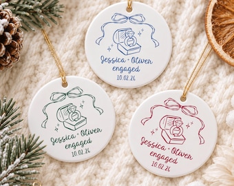 Personalized Engagement Ornament, Bow Engagement Gift, Engaged Christmas Ornament, Gift for Couple, Christmas Keepsake
