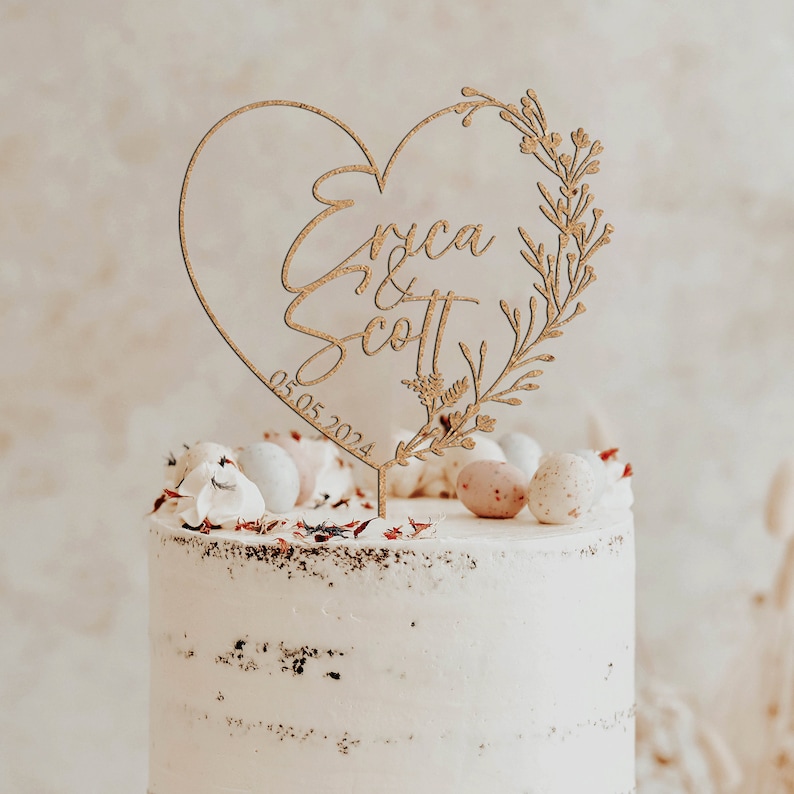 Topper de pastel de oro con corazón, topper de pastel de corazón, toppers de pastel de boda, topper de pastel de boda, topper de pastel Mr MRs, rústico, topper de pastel personalizado imagen 6