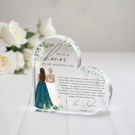 Personalized Maid of Honor Gift, Gift for Maid of Honor, Thank you Gift from Bride, Maid of Honor Acrylic Plaque, Custom Wedding Gift