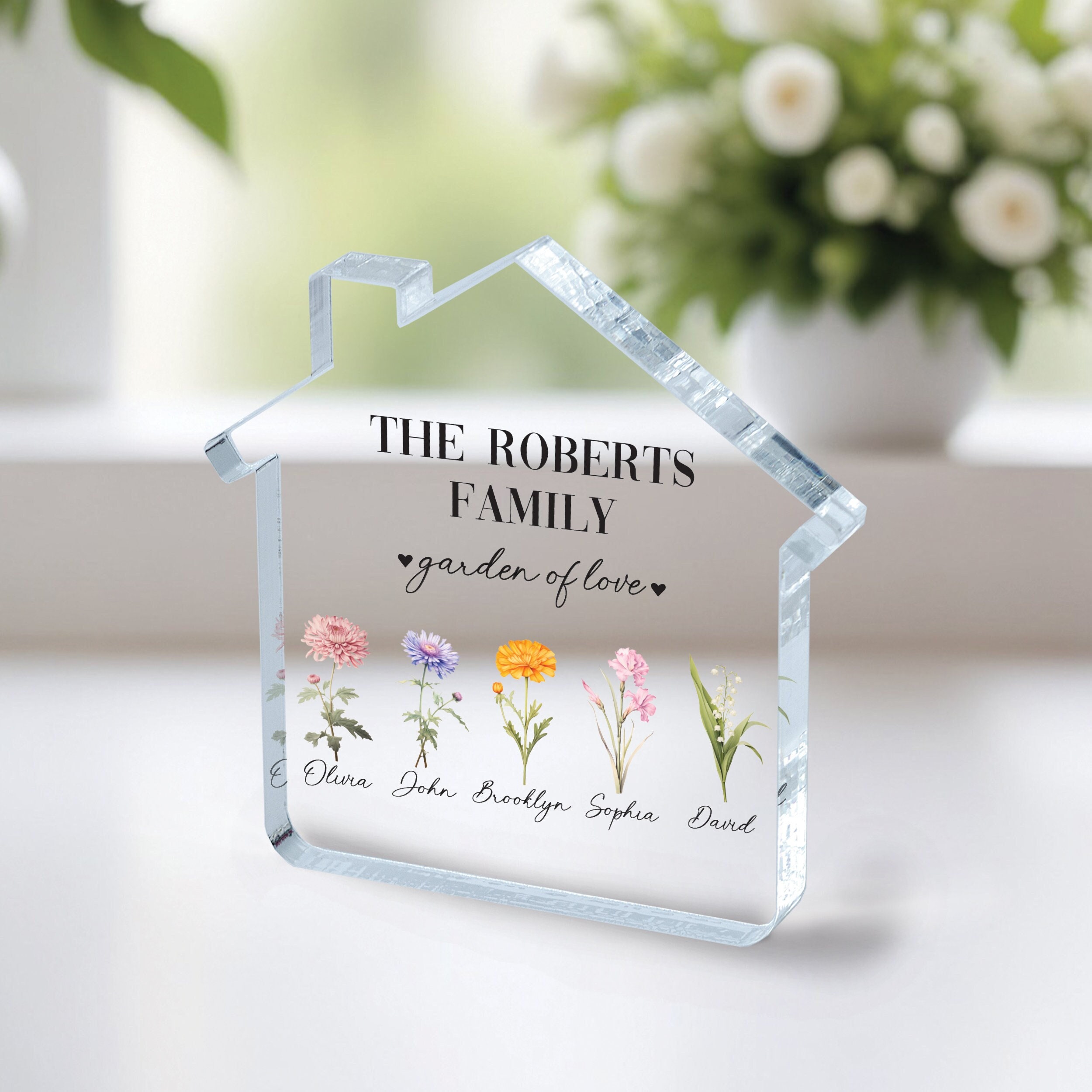 Personalized Family Gift, Birth Flower Acrylic Plaque, Family Garden Acrylic Gift, Christmas Gift, Family Keepsake Gift, New home gift
