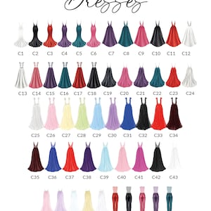 May include: A chart of 53 different dress designs, labeled with numbers C1 through C53. The dresses are in various colors, including white, pink, red, blue, green, purple, and black.