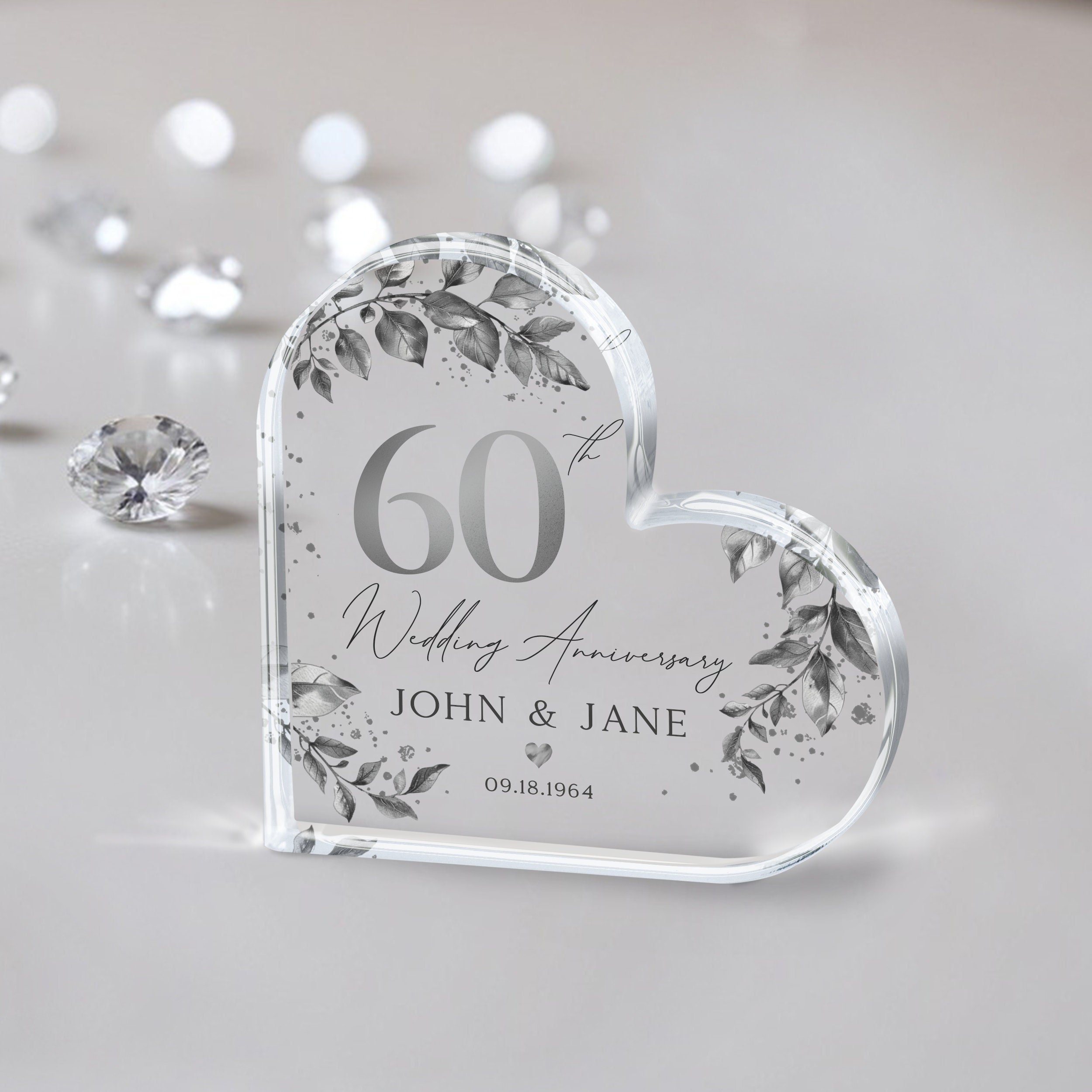 Diamond 60th Anniversary Gift, Personalized 60th Anniversary Gift