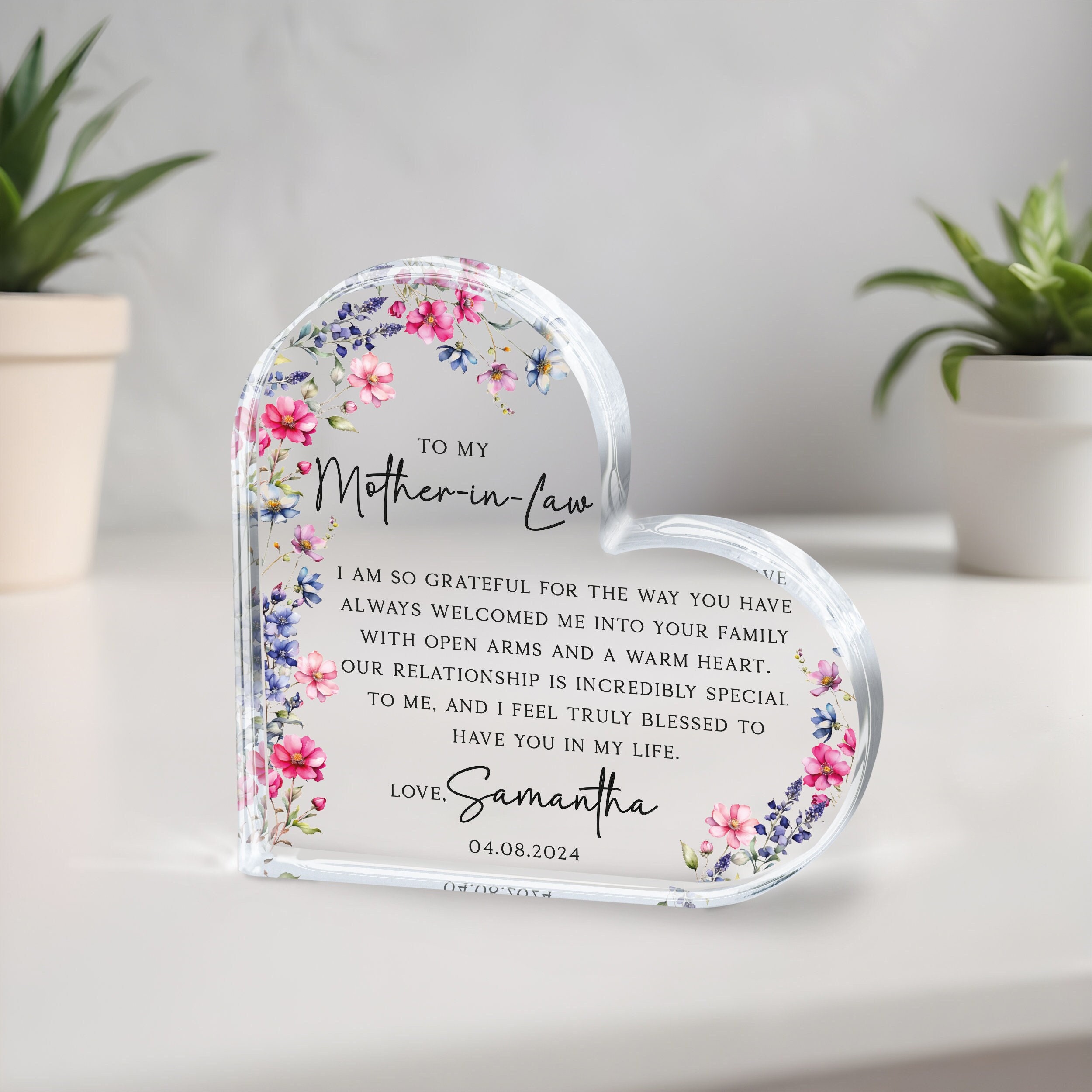 Regalo personalizzato per la madre della sposa da parte della figlia, regalo di nozze Custom Drawn Attire per mamma, mamma e figlia con stampa della placca acrilica a cuore - Italia