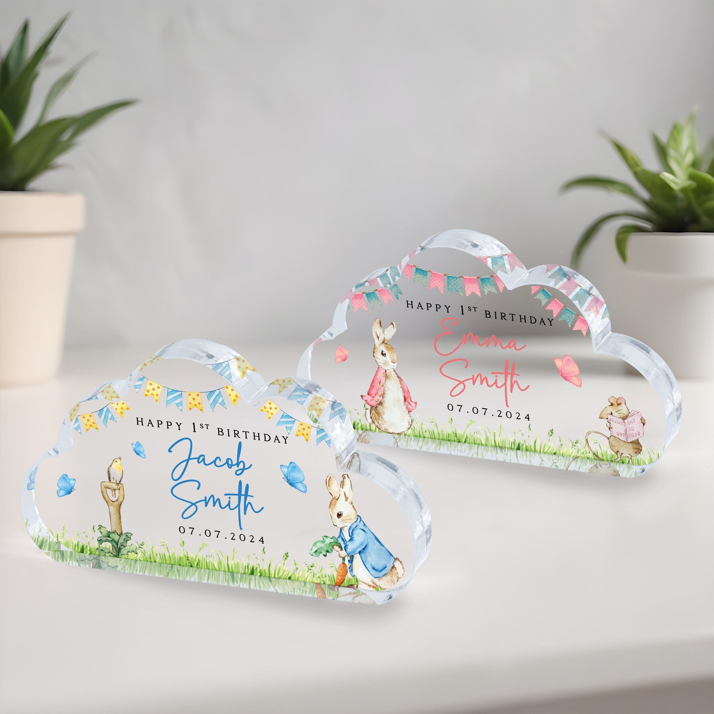 Personalized 1st Birthday Gift, Baby Birthday Gift for Boy, Rabbit Birthday Plaque, First Birthday Gift for Girl, Acrylic Plaque Keepsake