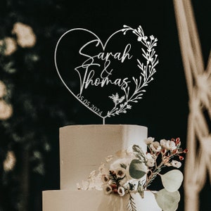 Topper de gâteau dor avec coeur, topper de gâteau de coeur, toppers de gâteau de mariage, topper de gâteau de mariage, topper de gâteau de M. MRs, topper de gâteau rustique et personnalisé Silver