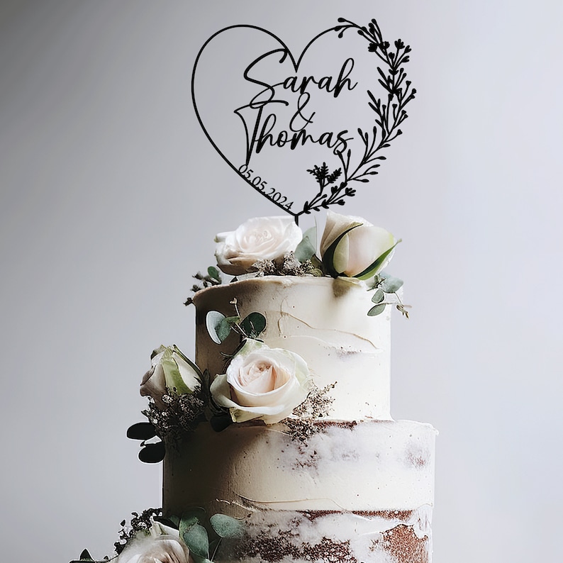 Topper de gâteau dor avec coeur, topper de gâteau de coeur, toppers de gâteau de mariage, topper de gâteau de mariage, topper de gâteau de M. MRs, topper de gâteau rustique et personnalisé image 3