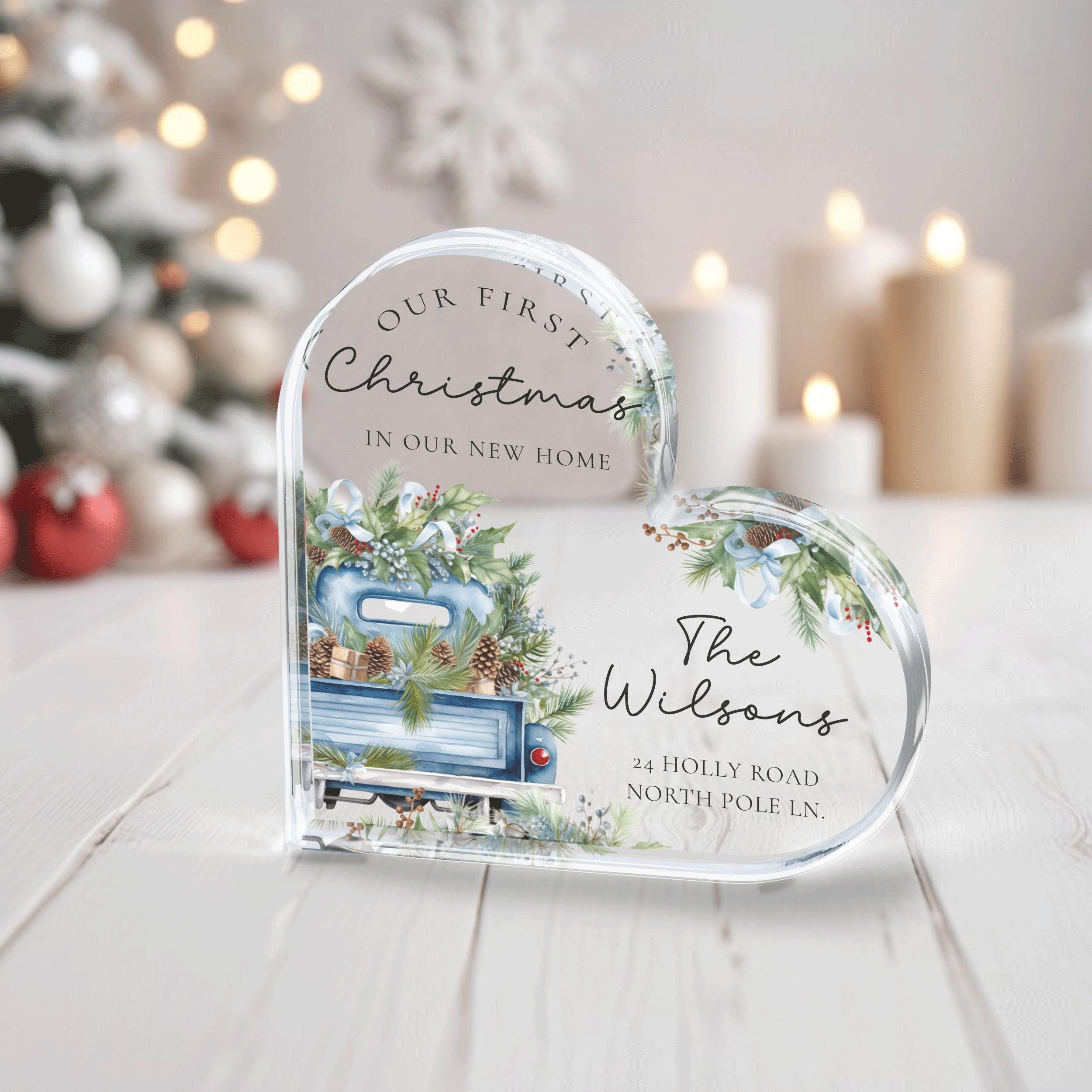 New Home Christmas Gift, Personalized New Home Christmas Plaque, New Home Christmas Acrylic Heart, Family Christmas Gift, Christmas Keepsake