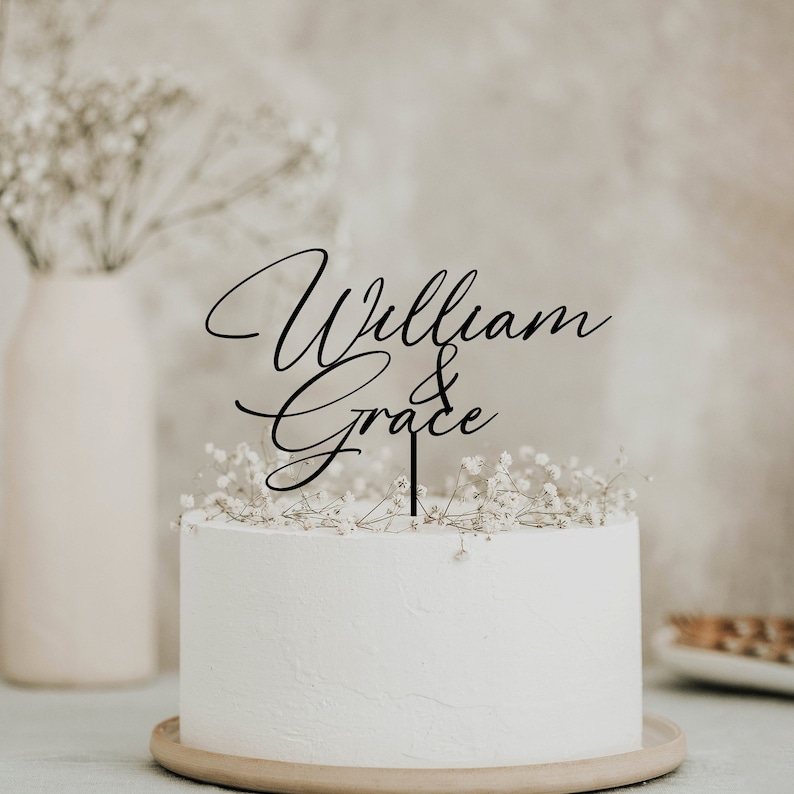 Topper per torta personalizzato, topper per torta con nomi personalizzati, Mr e Mrs Cake Toppers per matrimonio, topper per torta nuziale, topper per torta personalizzato Black