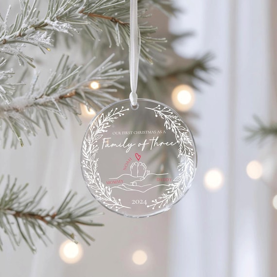 First Christmas As A Family Of Three - Personalized Circle Acrylic Orn – Wander Prints