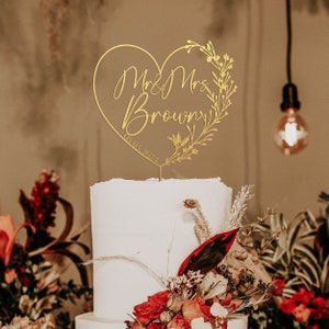 Topper de pastel de oro con corazón, topper de pastel de corazón, toppers de pastel de boda, topper de pastel de boda, topper de pastel Mr MRs, rústico, topper de pastel personalizado imagen 9