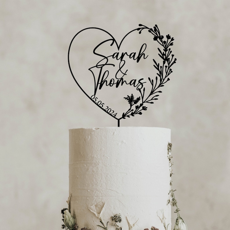 Gold Cake Topper with Heart, Heart cake topper, Wedding cake toppers,Wedding cake topper,Mr MRs Cake topper, Rustic,Personalized cake topper image 10