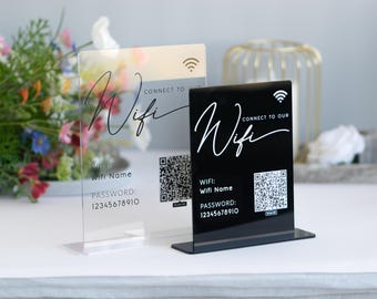 Wifi Sign, Wifi Acrylic Sign, Wifi Password Sign, Personalized Business Sign, Office Sign, Wifi Sign with Password and QR Code