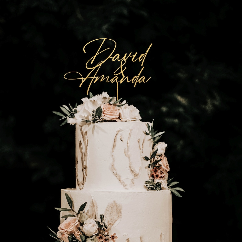 Décoration de gâteau personnalisée, noms de gâteau personnalisés, décoration de gâteau M. et Mme pour mariage, décoration de gâteau de mariage, décoration de gâteau personnalisée Gold