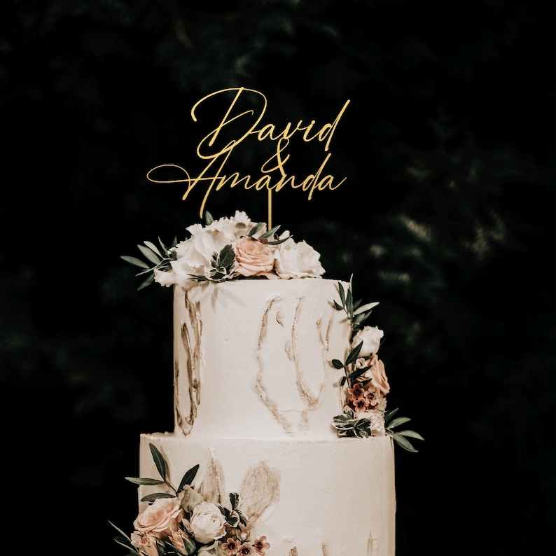 Topper per torta personalizzato, topper per torta con nomi personalizzati, Mr e Mrs Cake Toppers per matrimonio, topper per torta nuziale, topper per torta personalizzato Gold