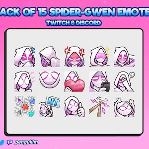 15 SpiderGwen Emotes for Twitch/YouTube/Discord/Facebook/Kick | Spiderverse Emotes | Gwen Stacy | Ghost-Spider | Spider-Gwen | Spidey Emotes