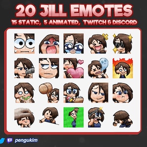 20+ Jill Valentine Emotes animiert & statisch für Twitch / YouTube / Discord / Facebook / Kick | Resident Evil | RE3 | Tot bei Tageslicht | DBD