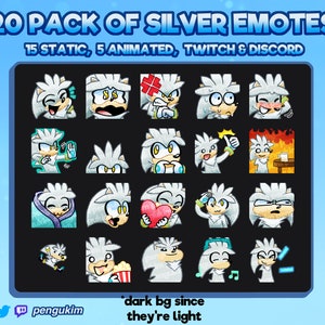 Más de 20 emoticones Silver the Hedgehog ESTÁTICOS + ANIMADOS para Twitch, YouTube, Discord (¡listos para usar!)