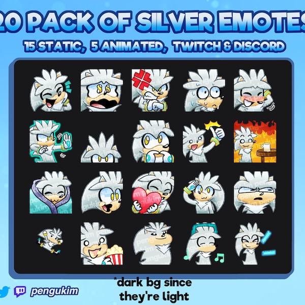 20+ Silver the Hedgehog STATIC + ANIMATED Emotes for Twitch, YouTube, Discord (Ready to Use!)