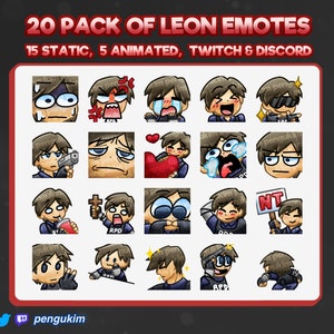 Oltre 20 emote di Leon Kennedy animate e statiche per Twitch / YouTube / Discord / Facebook / Kick / Resident Evil / RE2 / Dead by Daylight / DBD