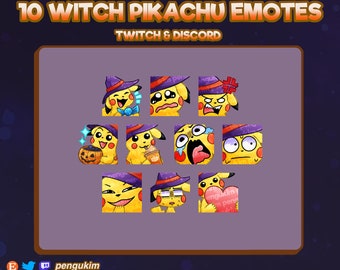 10 Witch Pikachu STATIC Emotes for Twitch, YouTube, Discord (Ready to Use!)