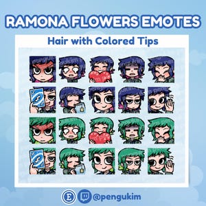 10 Ramona Flowers Emote Pack for Twitch YouTube Discord Facebook Kick | Chibi Comic Book Scott Pilgrim vs The World Takes Off The Game EX image 5