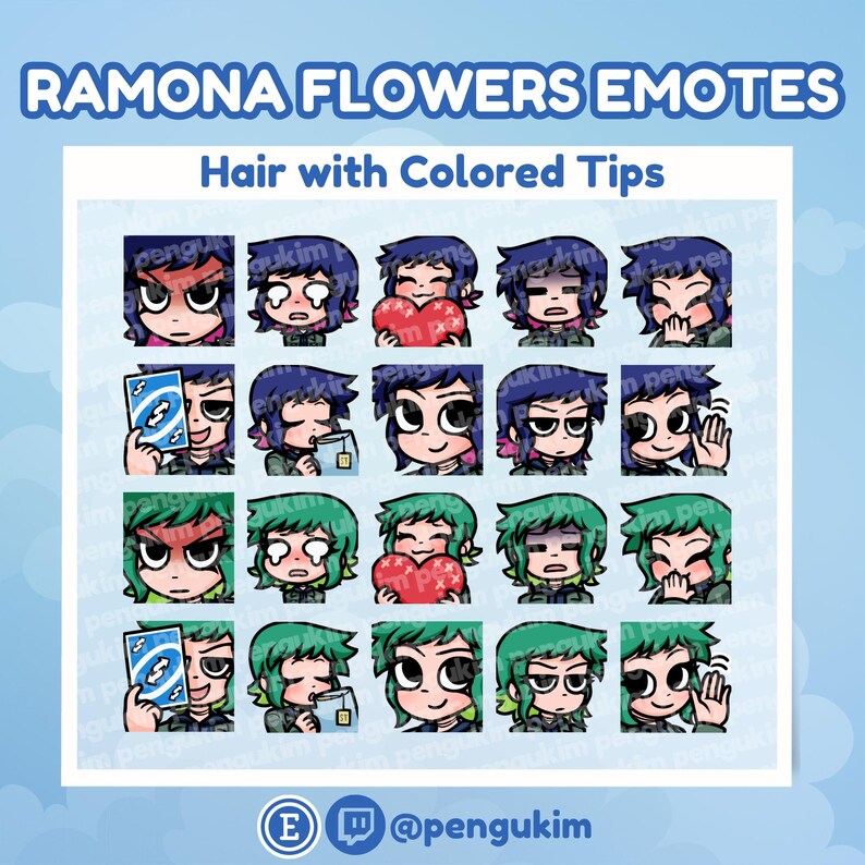 10 Ramona Flowers Emote Pack for Twitch YouTube Discord Facebook Kick | Chibi Comic Book Scott Pilgrim vs The World Takes Off The Game EX image 5