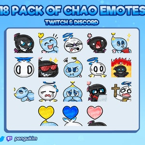 18 Emotes ESTÁTICOS Chao (Neutro, Herói e Sombrio) para Twitch, YouTube, Discord (prontos para usar!)