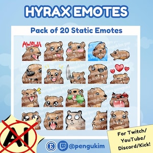 20 Hyrax AWAWA Animal Static Emotes for Twitch YouTube Discord Facebook Kick | Funny Cute Kawaii Desert Animal Premade Asset Pack For Stream
