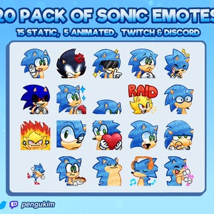 20+ Sonic the Hedgehog Emote STATICHE + ANIMATE per Twitch, YouTube, Discord (pronte all'uso!)