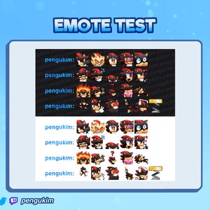 May include: A screenshot of a computer screen showing a collection of animated emoticons featuring a character with red eyes and black fur. The emoticons are arranged in rows and labeled "pengukim:" at the beginning of each row.