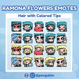 10 Ramona Flowers Emote Pack for Twitch YouTube Discord Facebook Kick | Chibi Comic Book Scott Pilgrim vs The World Takes Off The Game EX image 6